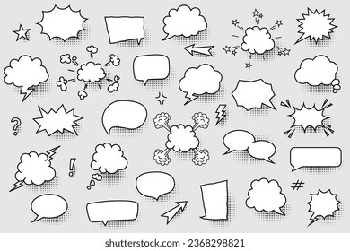 Big set of speech bubbles on a gray background. Vector flat illustration.