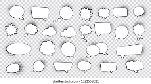 Big set of speech bubbles. Retro empty comic bubbles. Stickers. Vector illustration