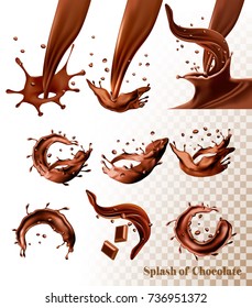 Big set of Splash of chocolate on transparent background. Vector set 