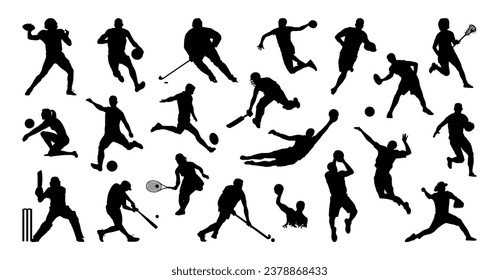 Big set of sports silhouettes. Sport people on white. High detail. Vector illustration.