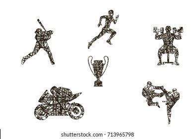 Big set of sportsman in lines for web design