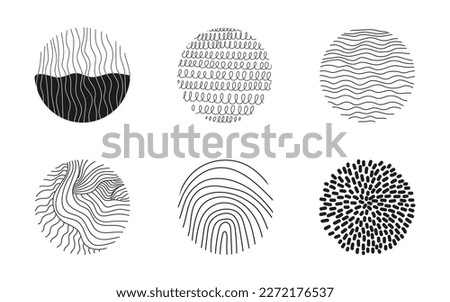 Big set of spot, curly, curve circle pattern set vector in doodle style. Spot, drops, lines elements. Trendy social media icons illustartion.