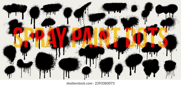 Big set of spray paint dots. Splatter drips, grunge art circle texture, graffiti dirty sprayed paint. Paint texture vector illustration. Collection Splatter paint, drip graffiti, splatter texture.