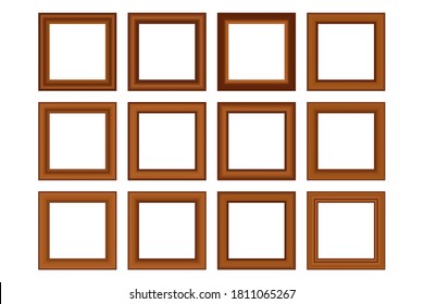 Gran conjunto de cuadros cuadrados de madera vintage dorada para tu diseño. Tapa de época. Colocar el texto. Oro antiguo de época, bonitos marcos rectangulares. Ilustración vectorial de plantilla.