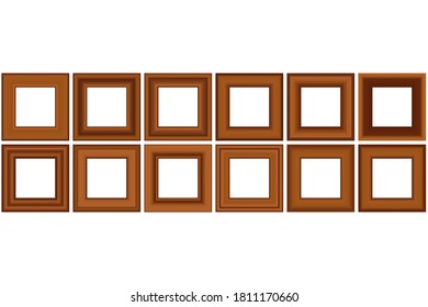Big set of squared golden vintage wooden frames for your design. Vintage cover. Place for text. Vintage antique gold beautiful rectangular frames. Template vector illustration.