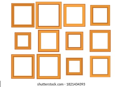 Big set of squared golden vintage wooden frame for your design. Vintage cover. Place for text. Vintage antique gold beautiful rectangular frames. Template vector illustration.