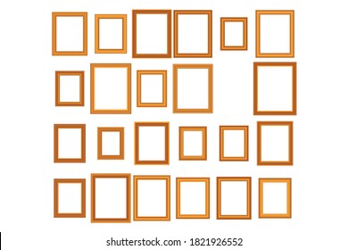 Big set of squared golden vintage wooden frame for your design. Vintage cover. Place for text. Vintage antique gold beautiful rectangular frames. Template vector illustration.
