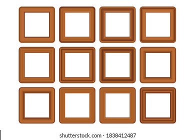 Gran conjunto de cuadros cuadrados de madera vintage dorada para tu diseño. Tapa de época. Colocar el texto. Oro antiguo de época, bonitos marcos rectangulares. Ilustración vectorial de plantilla.