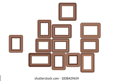 Big set of squared golden vintage wooden frame for your design. Vintage cover. Place for text. Vintage antique gold beautiful rectangular frames. Template vector illustration.