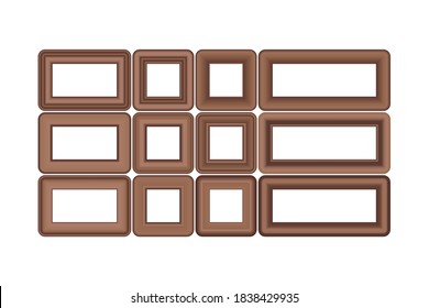Big set of squared golden vintage wooden frame for your design. Vintage cover. Place for text. Vintage antique gold beautiful rectangular frames. Template vector illustration.