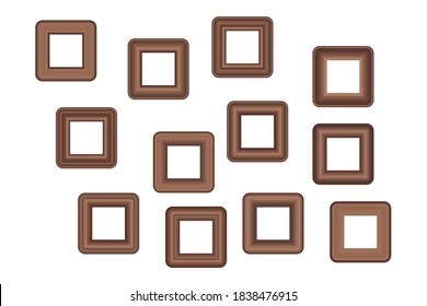 Big set of squared golden vintage wooden frame for your design. Vintage cover. Place for text. Vintage antique gold beautiful rectangular frames. Template vector illustration.