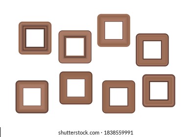Big set of squared golden vintage wooden frame for your design. Vintage cover. Place for text. Vintage antique gold beautiful rectangular frames. Template vector illustration.