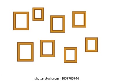 Big set of squared golden vintage wooden frame for your design. Vintage cover. Place for text. Vintage antique gold beautiful rectangular frames. Template vector illustration.