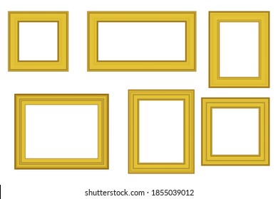 Gran conjunto de cuadros cuadrados de madera vintage dorada para tu diseño. Tapa de época. Colocar el texto. Oro antiguo de época, bonitos marcos rectangulares. Ilustración vectorial de plantilla.