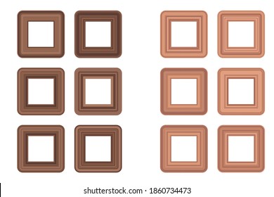 Big set of squared golden vintage wooden frame for your design. Vintage cover. Place for text. Vintage antique gold beautiful rectangular frames. Template vector illustration.