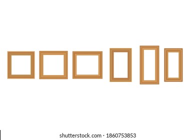 Big set of squared golden vintage wooden frame for your design. Vintage cover. Place for text. Vintage antique gold beautiful rectangular frames. Template vector illustration.