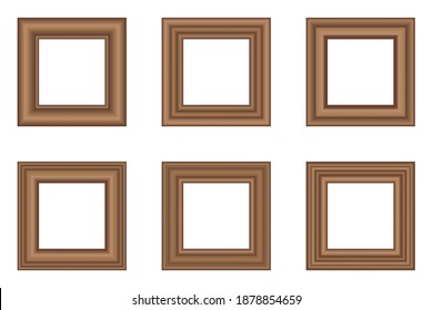 Big set of squared golden vintage wooden frame for your design. Vintage cover. Place for text. Vintage antique gold beautiful rectangular frames. Template vector illustration.