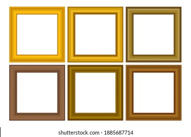 Big set of squared golden vintage wooden frame for your design. Vintage cover. Place for text. Vintage antique gold beautiful rectangular frames. Template vector illustration.