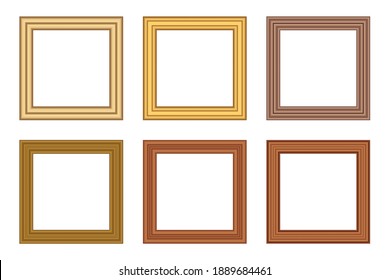 Big set of squared golden vintage wooden frame for your design. Vintage cover. Place for text. Vintage antique gold beautiful rectangular frames. Template vector illustration.