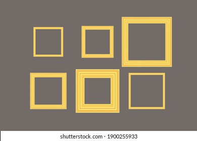Big set of squared golden vintage wooden frame for your design. Vintage cover. Place for text. Vintage antique gold beautiful rectangular frames. Template vector illustration.