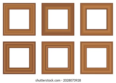 Big set of squared golden vintage wooden frame for your design. Vintage cover. Place for text. Vintage antique gold beautiful rectangular frames. Template vector illustration.