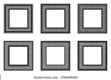 Big set of squared vintage black and white frame. Vintage cover. Place for text. Vintage antique beautiful rectangular frames. Template vector illustration. Decorative border with animal ornament. 