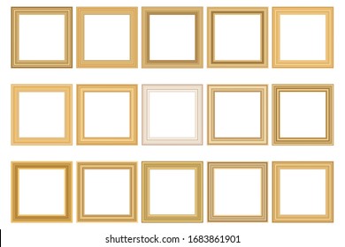 Big set of squared vintage gold frame for your design. Vintage cover. Place for text. Vintage antique beautiful rectangular frames. Template vector illustration.