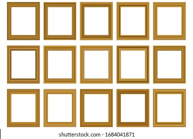 Big set of squared vintage gold frame for your design. Vintage cover. Place for text. Vintage antique beautiful rectangular frames. Template vector illustration.