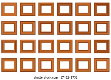 Big set of squared vintage gold frame for your design. Vintage cover. Place for text. Vintage antique beautiful rectangular frames. Template vector illustration.