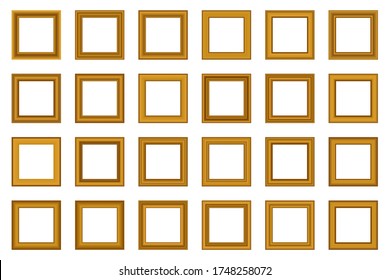 Big set of squared vintage gold frame for your design. Vintage cover. Place for text. Vintage antique beautiful rectangular frames. Template vector illustration.