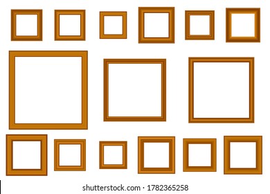 Big set of squared vintage gold frame for your design. Vintage cover. Place for text. Vintage antique beautiful rectangular frames. Template vector illustration.