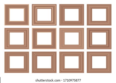 Big set of squared vintage 
wooden frame for your design. Vintage cover. Place for text. Vintage antique beautiful rectangular frames. Template vector illustration.