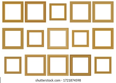 Big set of squared vintage 
wooden frame for your design. Place for text. Vintage antique beautiful rectangular frames. Template vector illustration.