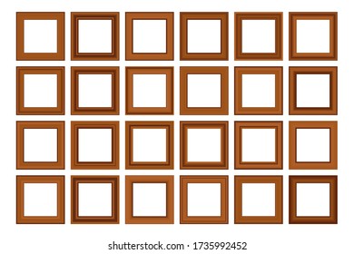 Big set of squared vintage 
wooden frame for your design. Vintage cover. Place for text. Vintage antique gold beautiful rectangular frames. Template vector illustration.