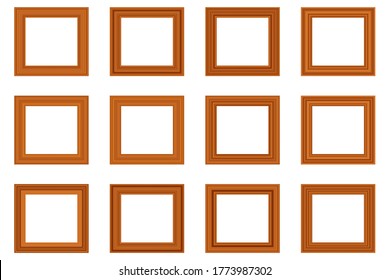 Big set of squared vintage wooden frame for your design. Vintage cover. Place for text. Vintage antique gold beautiful rectangular frames.