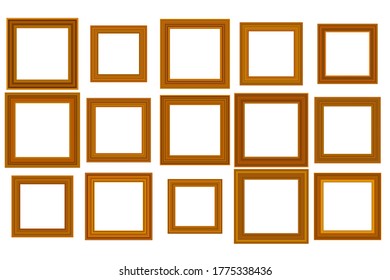 Big set of squared vintage wooden frame for your design. Vintage cover. Place for text. Vintage antique gold beautiful rectangular frames.