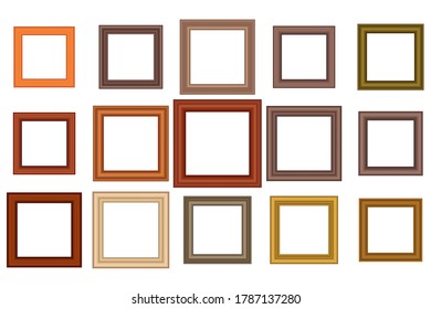 Big set of squared vintage wooden frame for your design. Vintage cover. Place for text. Vintage antique gold beautiful rectangular frames.