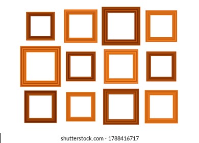 Big set of squared vintage wooden frame for your design. Vintage cover. Place for text. Vintage antique gold beautiful rectangular frames.