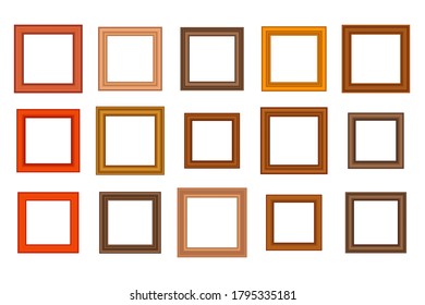 Big set of squared vintage wooden frame for your design. Vintage cover. Place for text. Vintage antique gold beautiful rectangular frames.