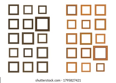 Big set of squared vintage wooden frame for your design. Vintage cover. Place for text. Vintage antique gold beautiful rectangular frames.