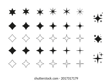 Big Set Of Star Icon, Magic Spark For Graphic Or Product Design.