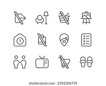 Big set of stay at home line icons. Vector illustration isolated on a white background. Premium quality symbols. Stroke vector icons for concept or web graphics. Simple thin line signs.