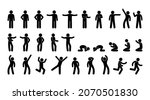 big set of stickmen icons, stick figure people in various poses, gestures and human movements, human silhouettes stand