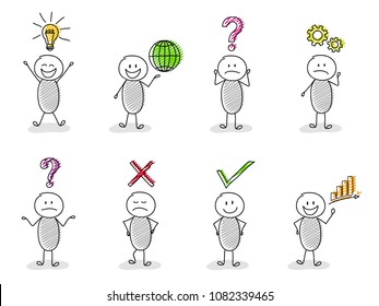 Big set of stickmen showing colurful business icons. Vector.