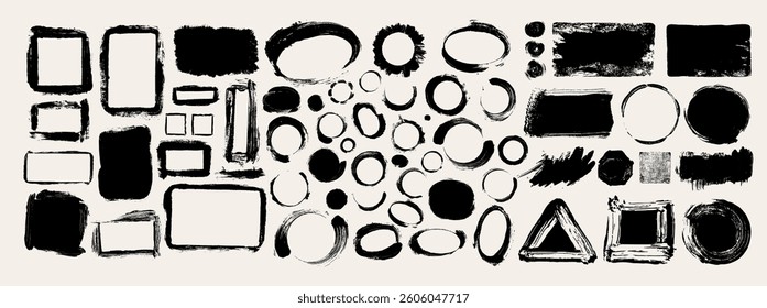 Big set of strokes of black paint, brush, roller, spatula. Vector grunge banners. Grunge frames. Collection of brushes. Smears of paint for your design. Black grunge hand painted banners.