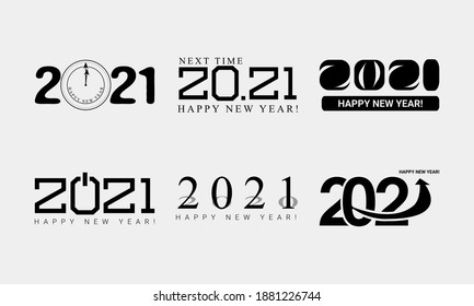 Big  Set style of 2021 Happy New Year logo text design. 2021 number design template. Vector illustration with black on white background.part2