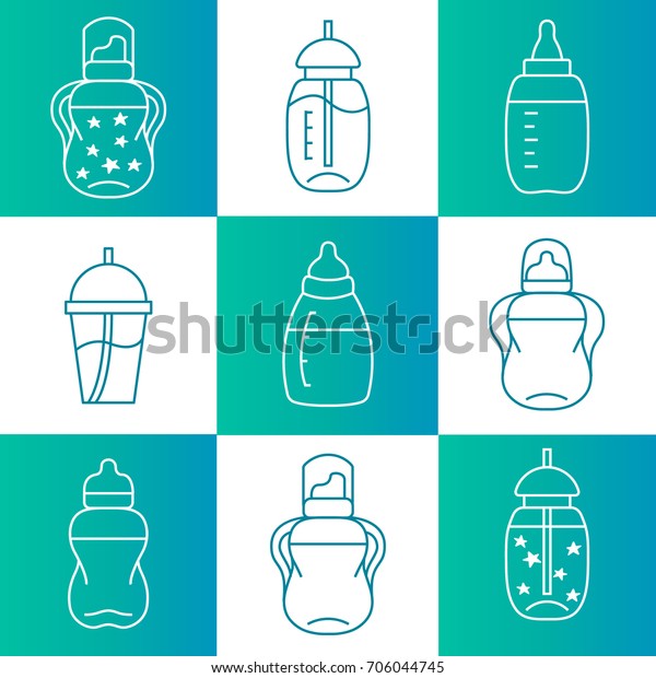 Big Set Stylish Feeding Bottles Cups Stock Vector Royalty Free