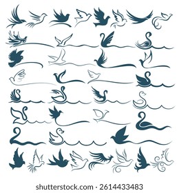 The big set of stylized birds symbols.
