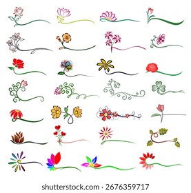 Un gran conjunto de logotipos de flores de jardín estilizados. 
