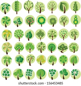 Big set of summer cartoon trees - vector